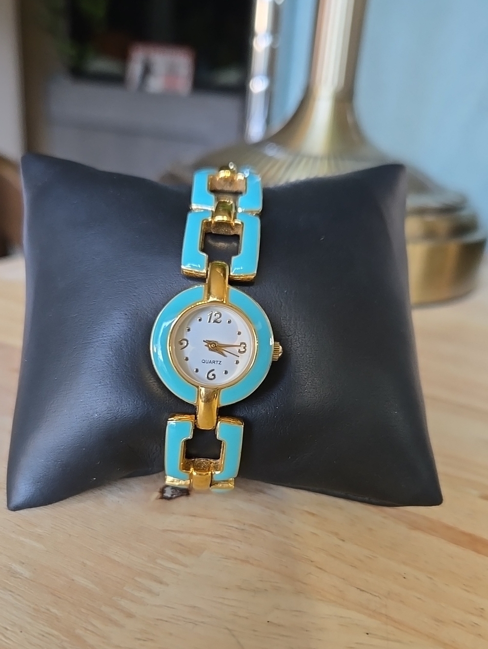 Gold-Tone Bracelet Watch with Turquoise Enamel Accents